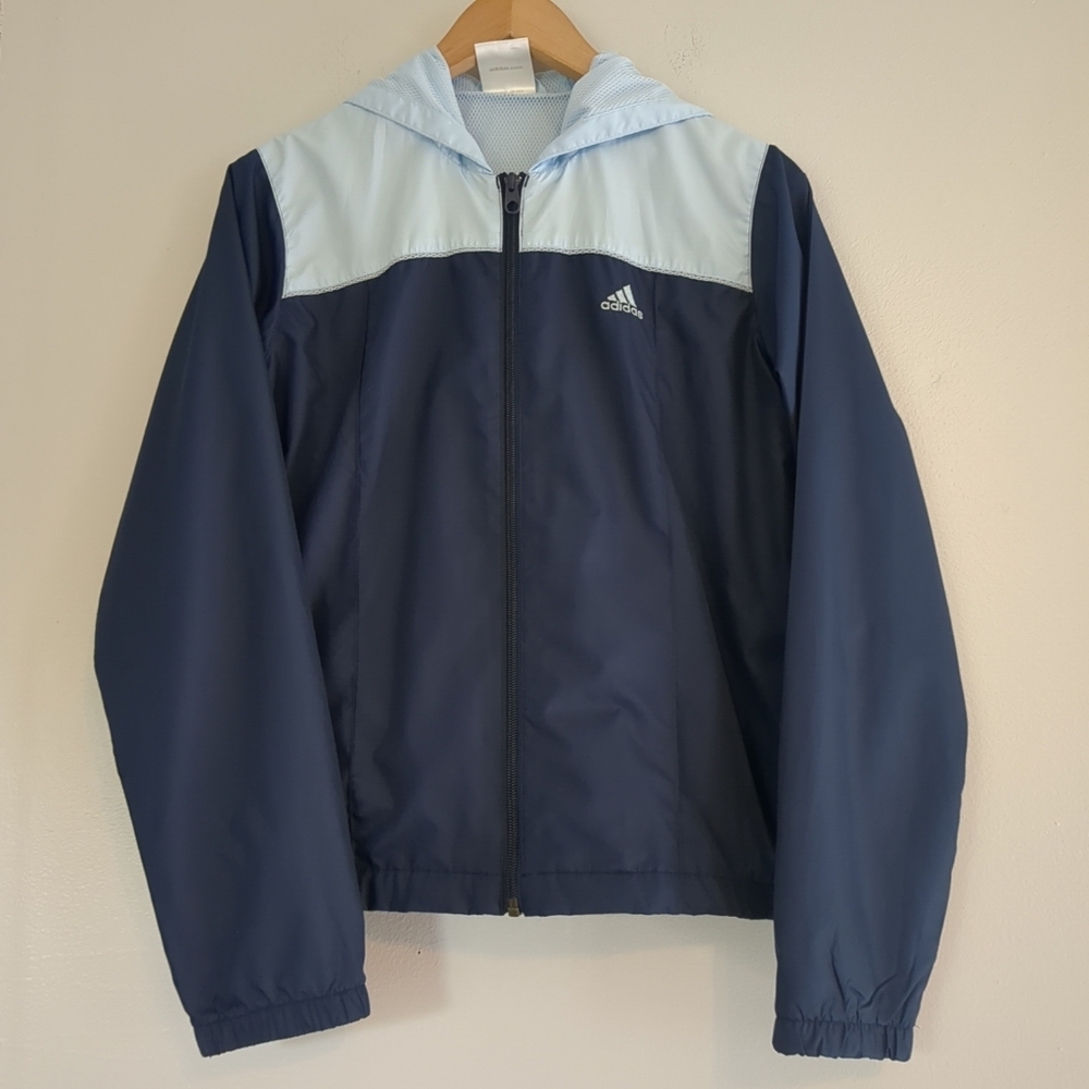 Adidas Windbreaker Women's Medium Navy Light Blue Spring Jacket Light Weight